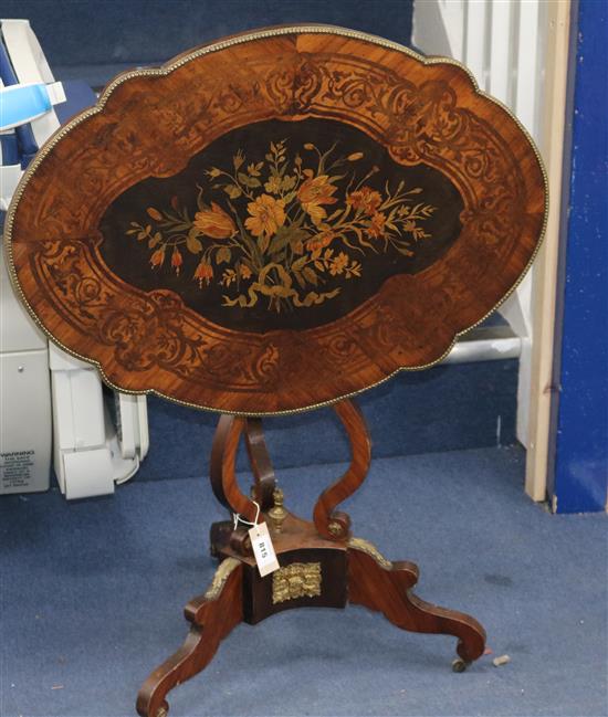 A marquetry inlaid tilt-top tripod table, H.69cm